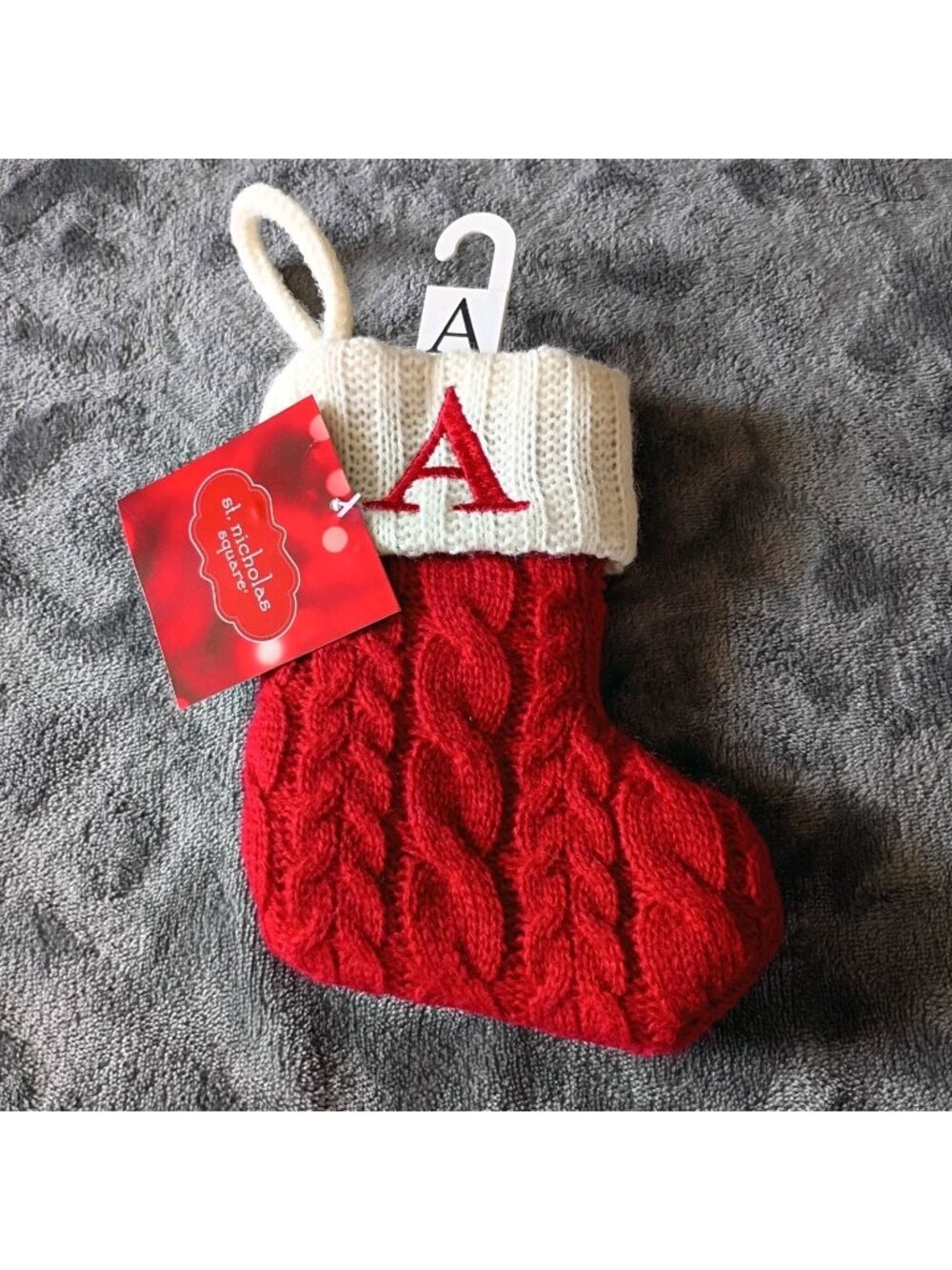 Christmas Stocking Knit Red Mini Monogram Letter A